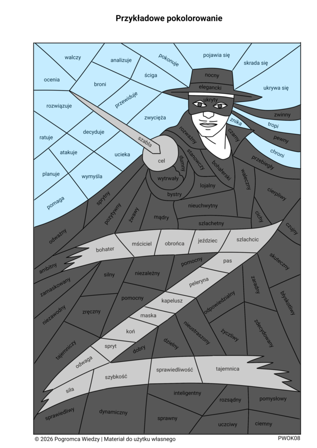 Bohater czy złoczyńca? Karta pracy -  wyrazy nazywające, opisujące i określające czynności.