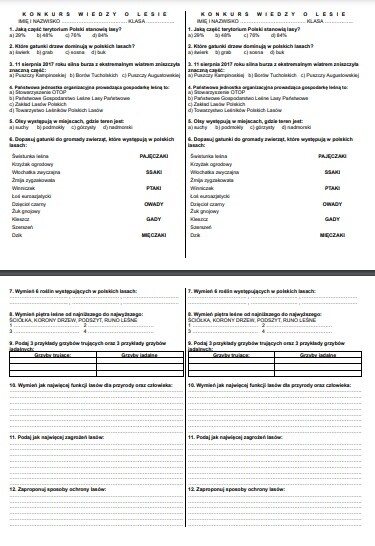 Konkurs wiedzy o lesie