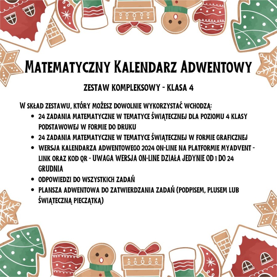 Matematyczny Kalendarz Adwentowy - klasa 4