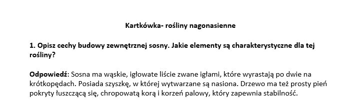 Kartkówka- rośliny nagonasienne