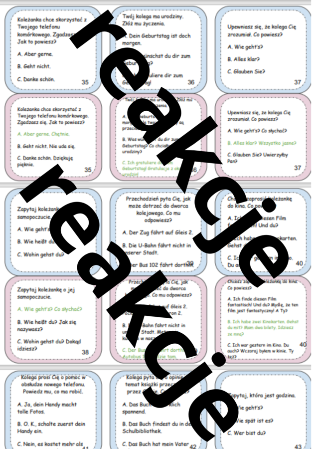 Reakcje językowe - egzamin ósmoklasisty - język niemiecki