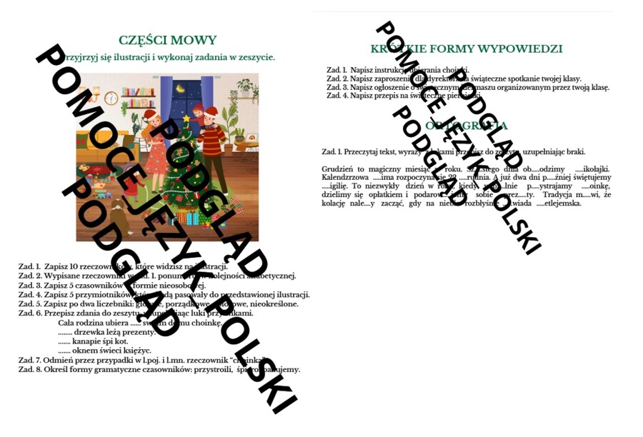 Świąteczne zadania z języka polskiego Boże Narodzenie