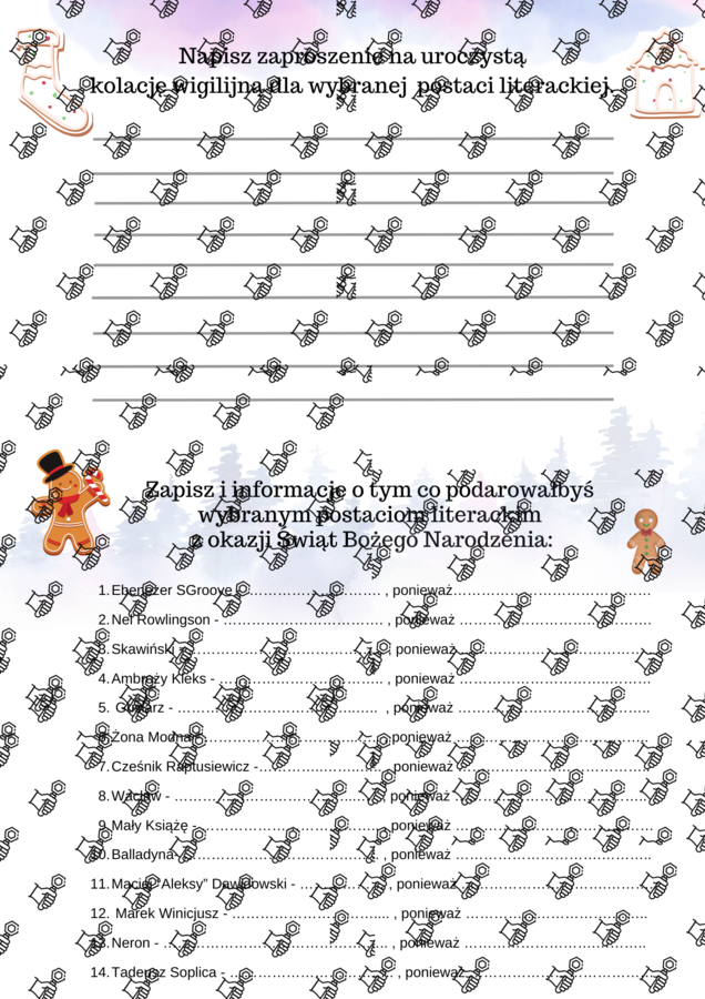 Postacie literackie, test ósmoklasisty, święta