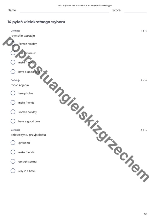 English Class A1+ - Unit 7 - testy