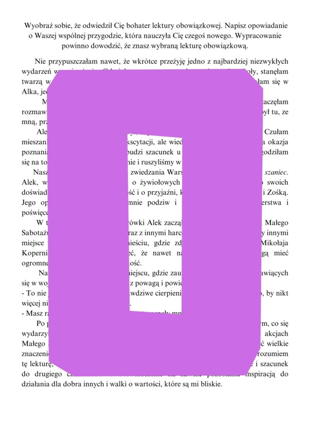 OPOWIADANIE wzór: wspólna przygoda z bohaterem literackim