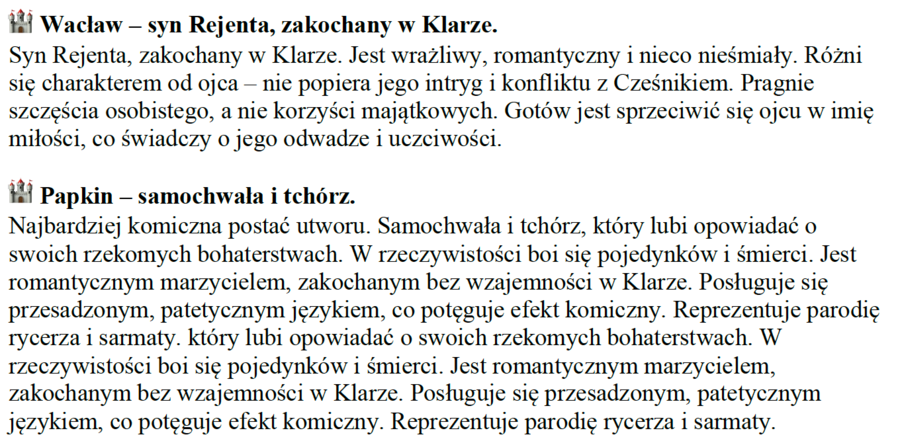 Notatka "Zemsta" A. Fredro