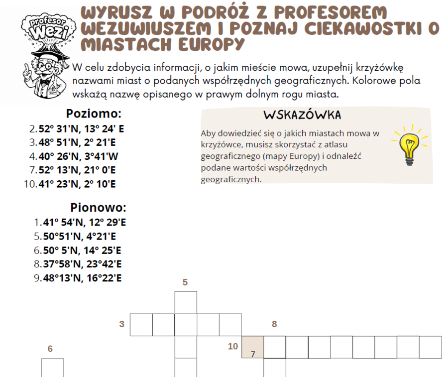 Współrzędne geograficzne (geografia, przyroda) - karta pracy z zadaniem do wykonania