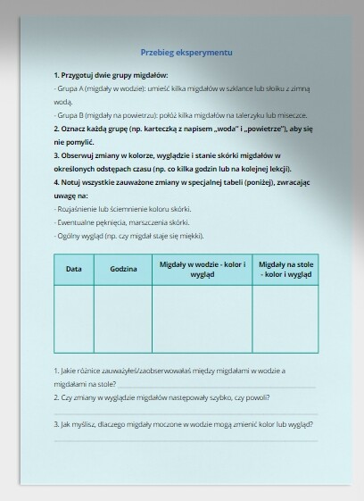 Karta pracy „Eksperyment z migdałami”