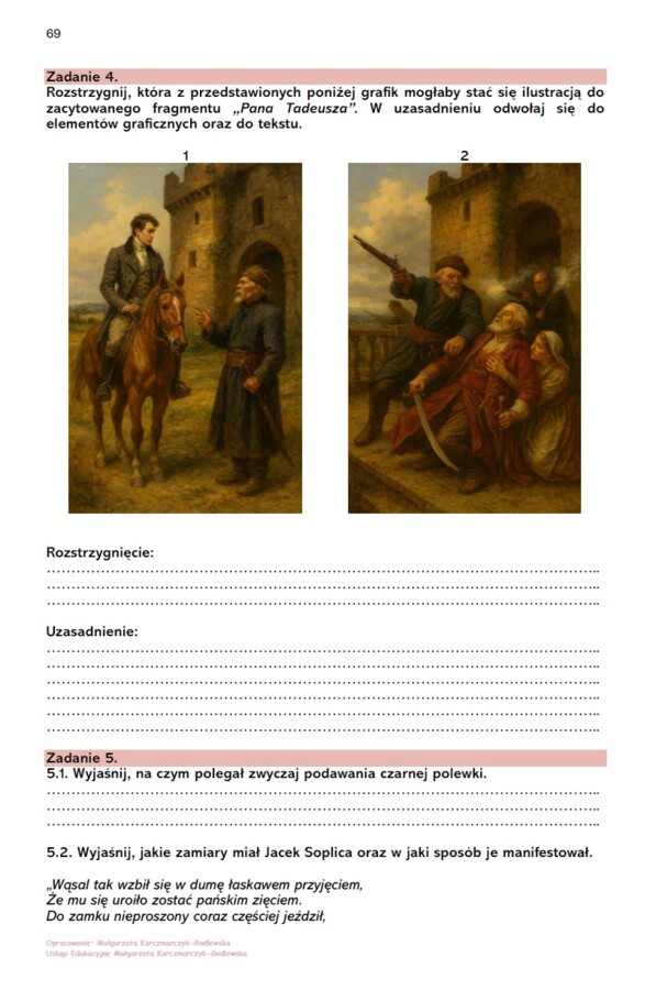 Karta pracy >>Czytanie "Pana Tadeusza"<<