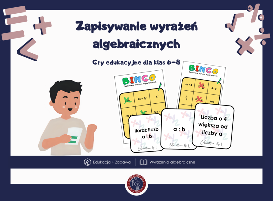 Gry do nauki wyrażeń algebraicznych | Zestaw gier: Piotruś Pan i Bingo | Gotowe materiały do druku
