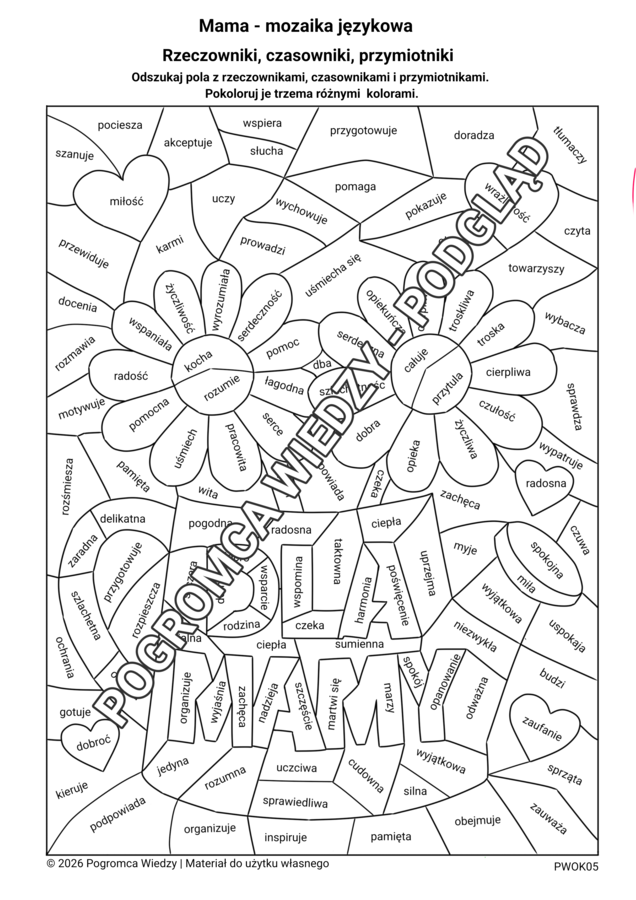 Mama - mozaika językowa (rzeczowniki, czasowniki, przymiotniki)