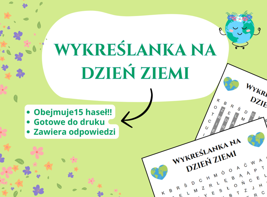 Wykreślanka na Dzień Ziemi 🌍♻️ – ekologia, przyroda, edukacja wczesnoszkolna, język polski, godzina wychowawcza, świetlica