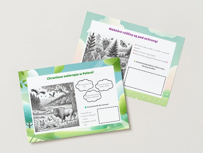 Kolorowanki edukacyjne. Ochrona zwierząt i roślin. Sortowanie śmieci. Czyste powietrze.