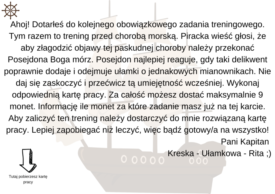 Ułamki zwykłe projekt - grywalizacja (tematyka piraci)