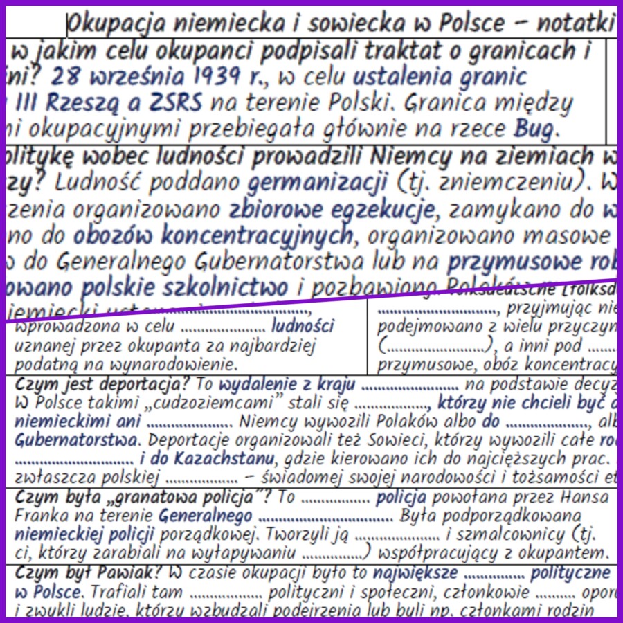 Okupacja niemiecka i sowiecka w Polsce – notatki i karta pracy