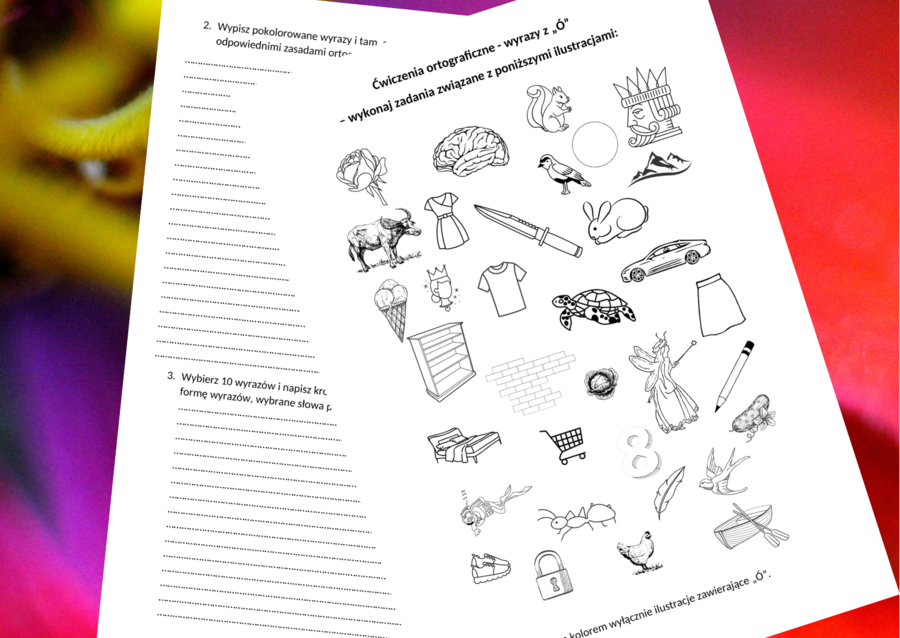 Ortografia - wyrazy z "Ó" - karta pracy