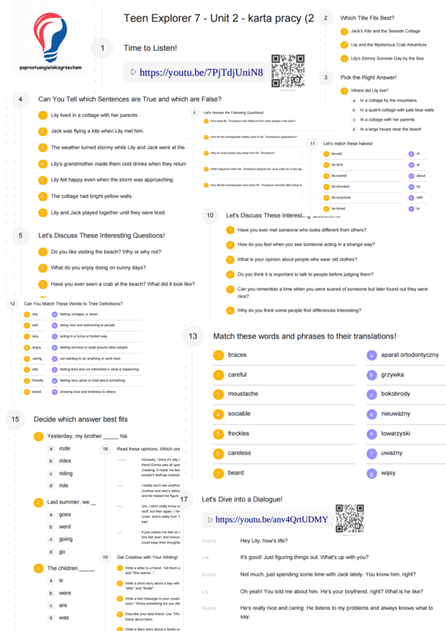 Teen Explorer 7 – Unit 2 – karta pracy