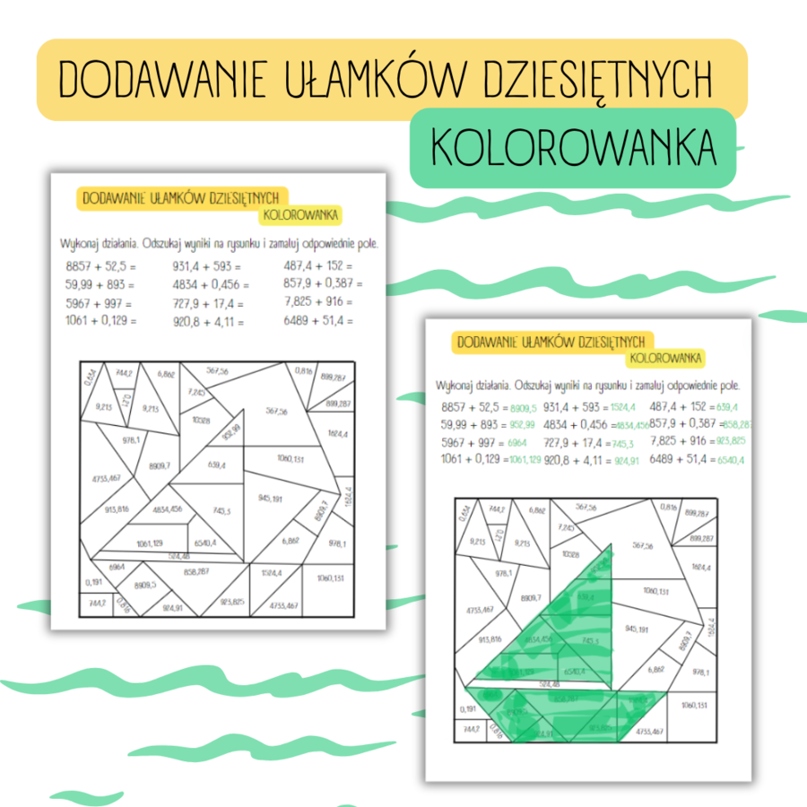 DODAWANIE UŁAMKÓW DZIESIĘTNYCH - kolorowanka