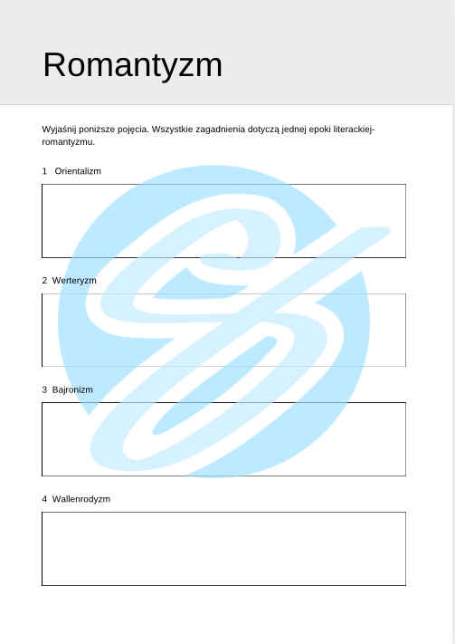 Romantyzm – Najważniejsze Zagadnienia – Karty Pracy dla Maturzystów