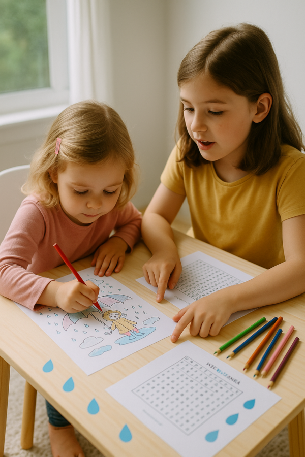 Karty Pracy: "Deszczowe łamigłówki"