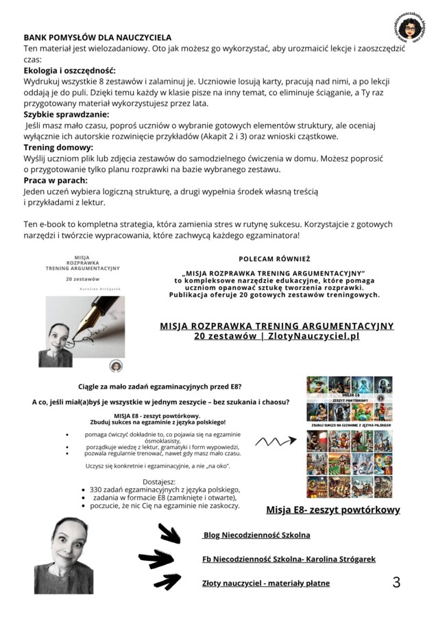 MISJA  PRZEMÓWIENIE TRENING ARGUMENTACYJNY  8 zestawów