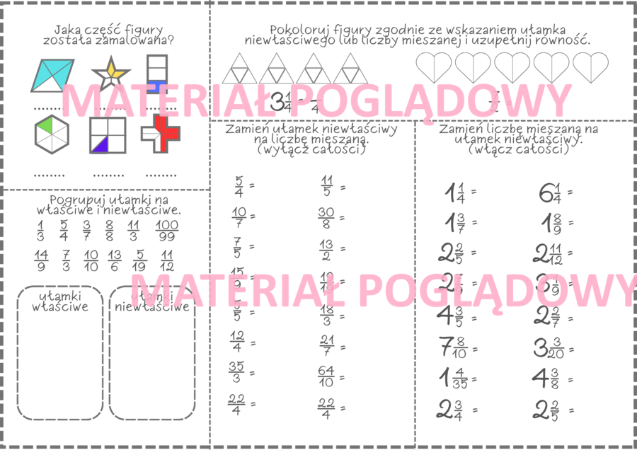 Powtórzenie wiadomości (karta pracy) - ułamki zwykłe klasa 4