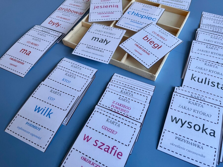 Części zdania - język polski - karty montessori