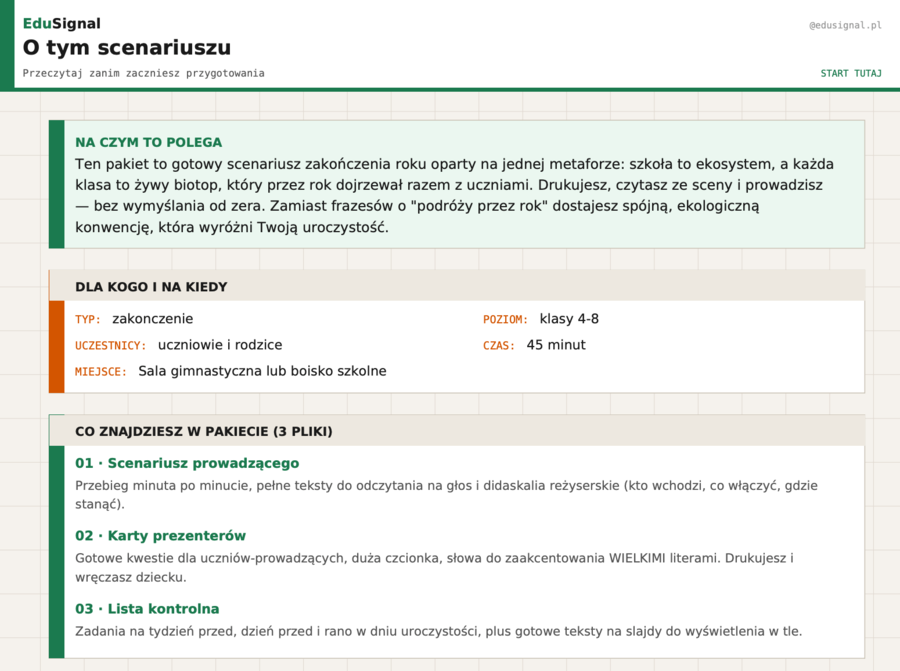 Scenariusz zakończenia roku szkolnego klasy 4-8 | Ekosystem | gotowy do druku + karty dla uczniów [KONIEC ROKU]