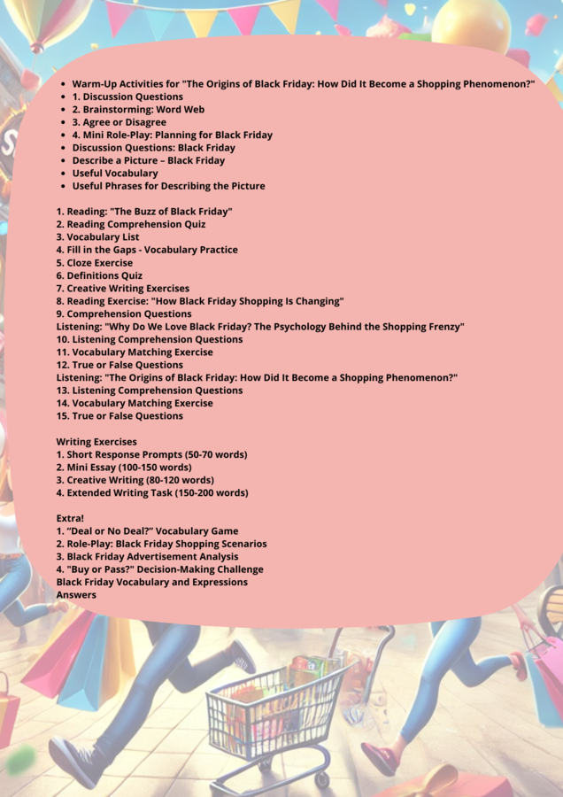 Zestaw Gotowych lekcji: BLACK FRIDAY Poziom: A2-B1 oraz B1-B2