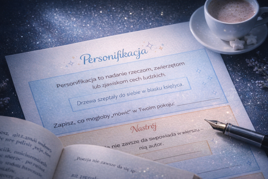 „Słowniczek poety” do wklejenia. WKLEJKA. [Epitet, Personifikacja, Nastrój, Podmiot liryczny)