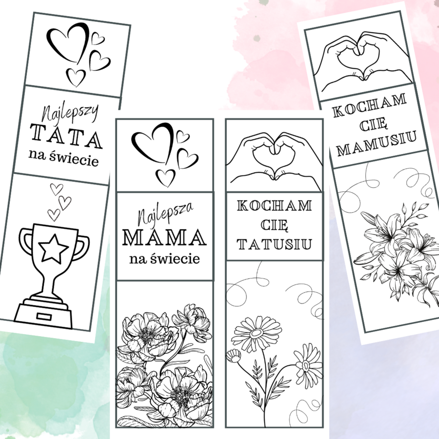 Zakładki na Dzień Mamy i Dzień Taty do kolorowania