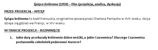 Karty pracy - Śpiąca królewna i Czarownica