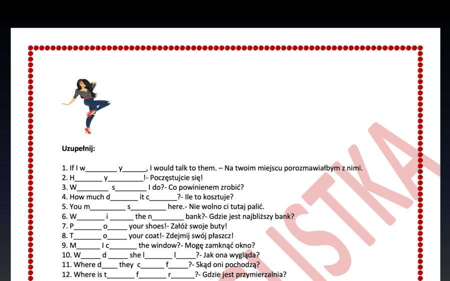 Przydatne zwroty - uzupełnianie luk- egzamin ósmoklasisty
