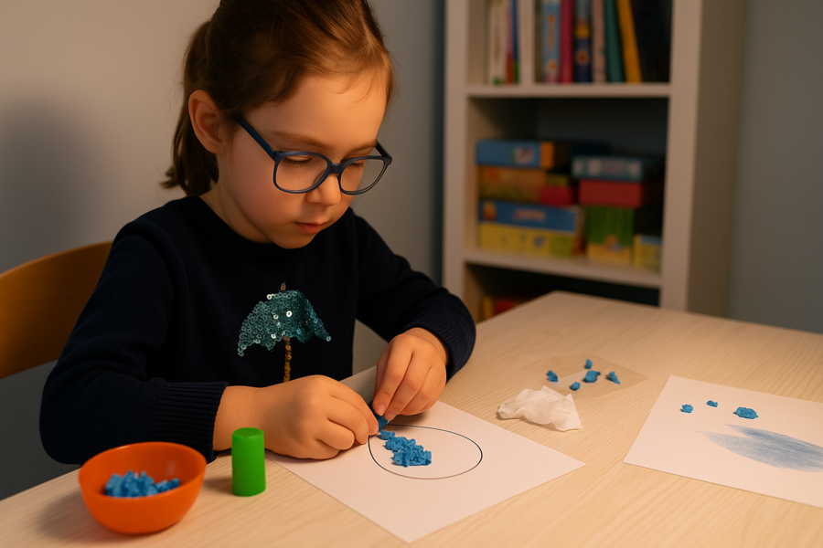 „Krople deszczu” – praca plastyczna z papieru i bibuły