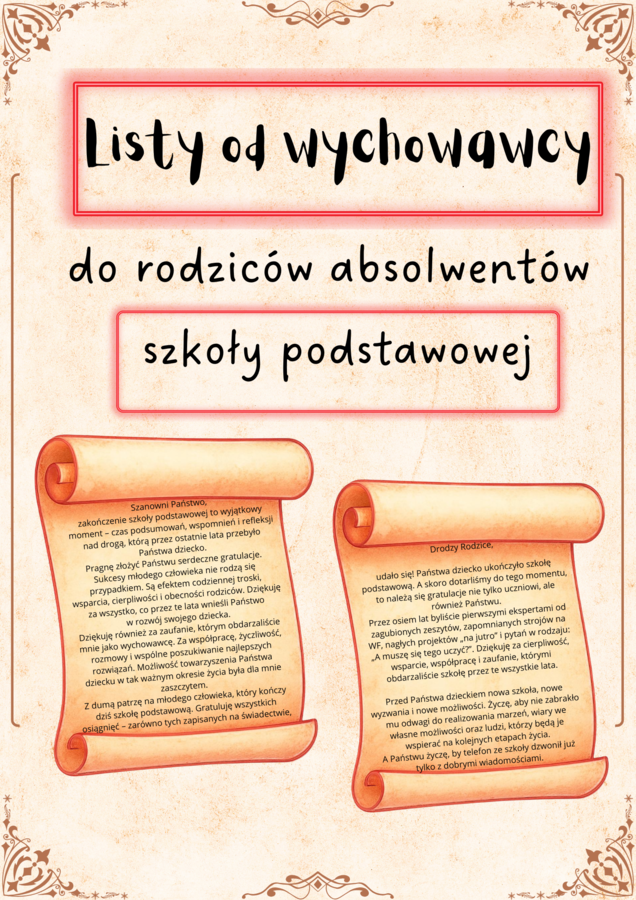 Listy od wychowawcy do rodziców absolwentów SP