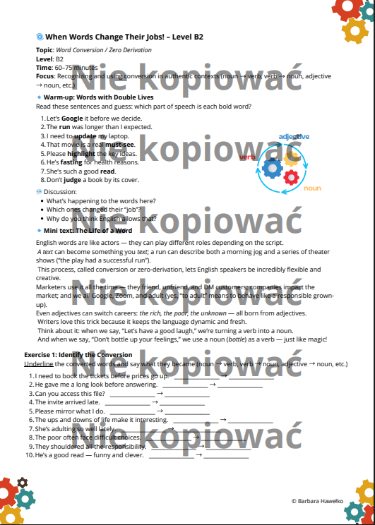 Karta Pracy When Words Change Their Jobs - Zero derivation B2