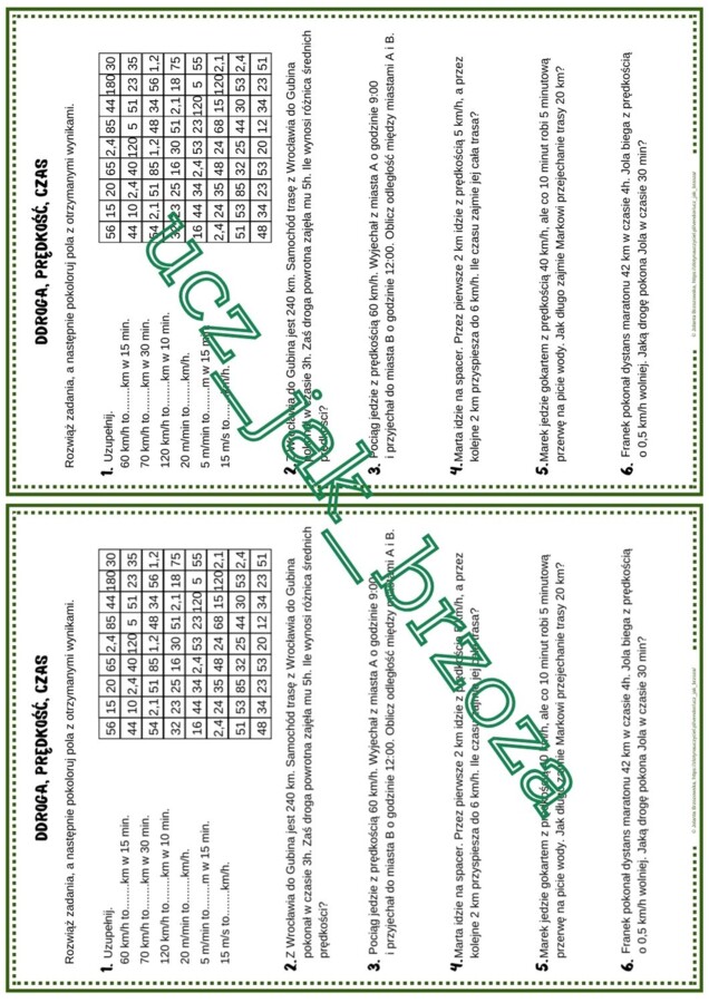 Droga, prędkość, czas, karta pracy, kodowanie, klasa 6, walentynki