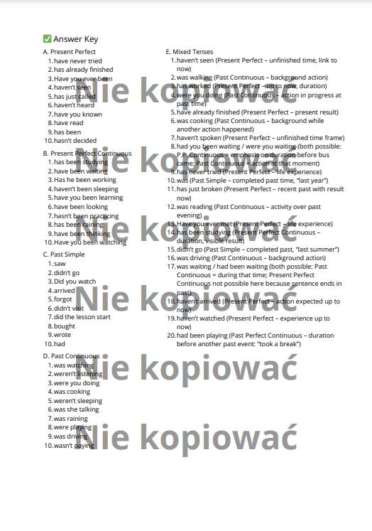 Karta pracy: Mastering the Perfect & Past Tenses B2/B2+