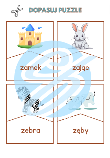 LOGOPEDYCZNE PUZZLE DO UTRWALANIA GŁOSKI Z SZEREG SYCZĄCY LOGOPEDIA KARTY PRACY