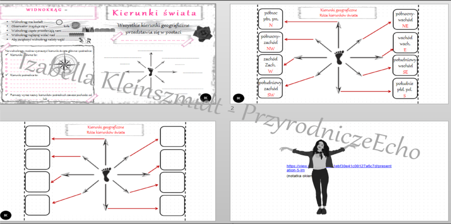 Karta pracy „Określamy kierunki geograficzne” + gratisowy link do lekcji multimedialnej (pomysłu na lekcję) niekomercyjnej wykonanej w genial.ly do indywidualnego pobrania i użycia do celów niekomercyjnych. Przyroda 4, dział I „Poznajemy warsztat przyrod