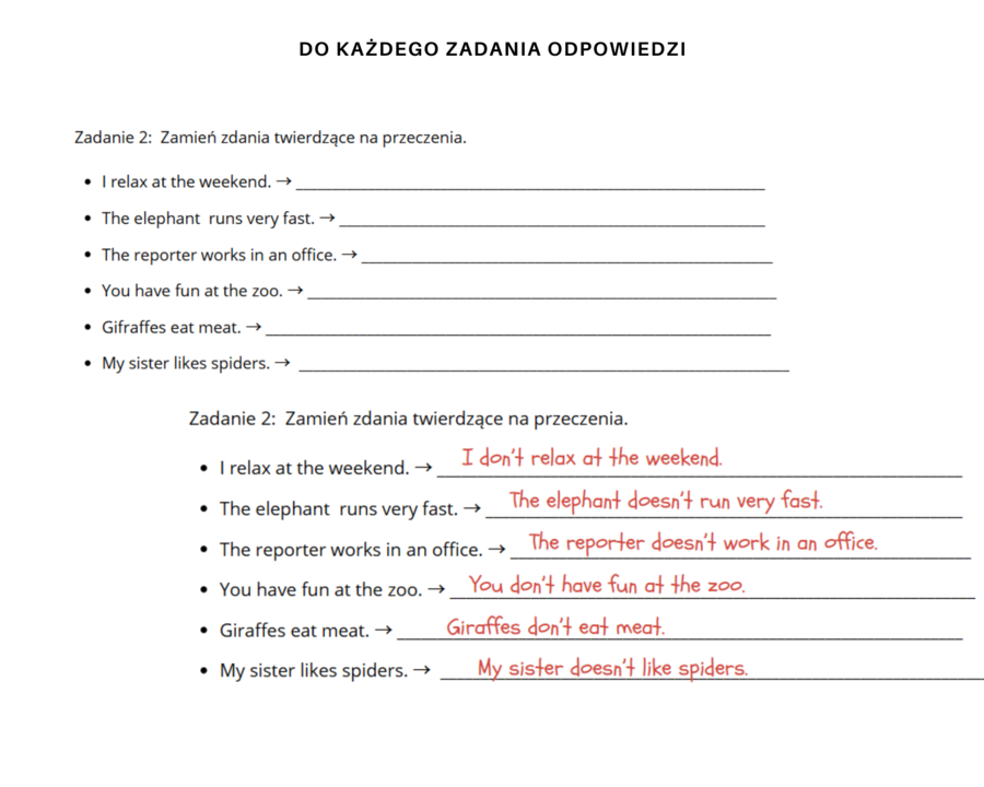 Gramatyka klasa 4: Present Simple - przeczenia, pytania, krótkie odpowiedzi na podstawie English Class A1 Unit 7