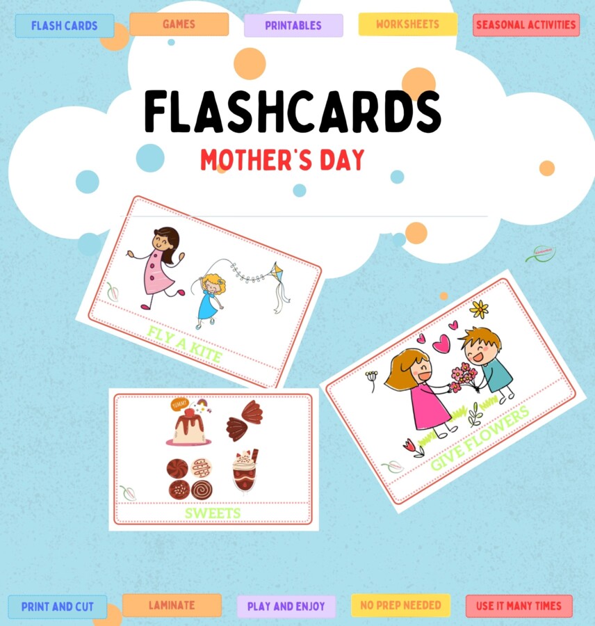 Dzień Matki Karty Obrazkowe/ Mother's Day Flash Cards. Dobre dla przedszkola i SPE.