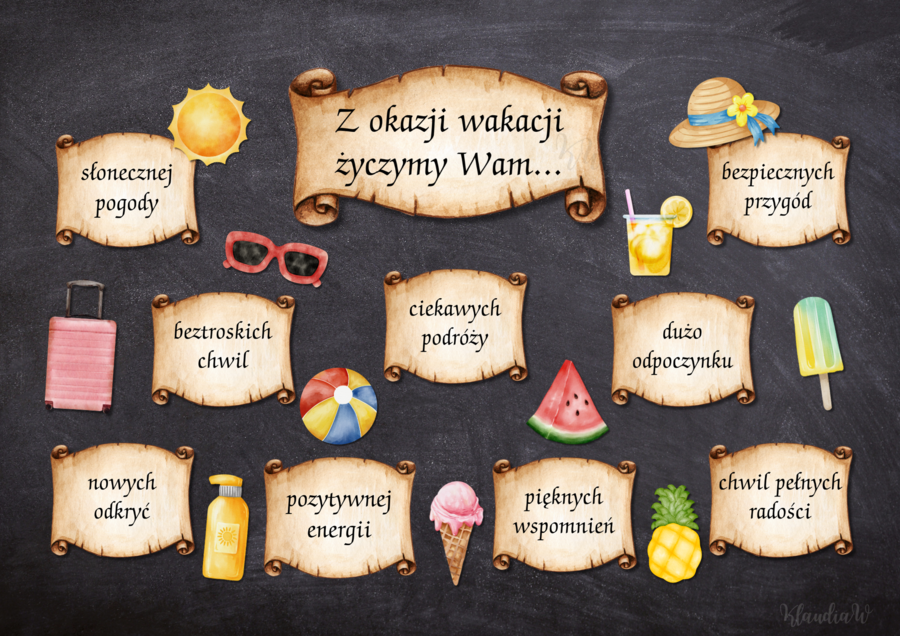 Gazetka na zakończenie roku szkolnego - Wakacyjne życzenia