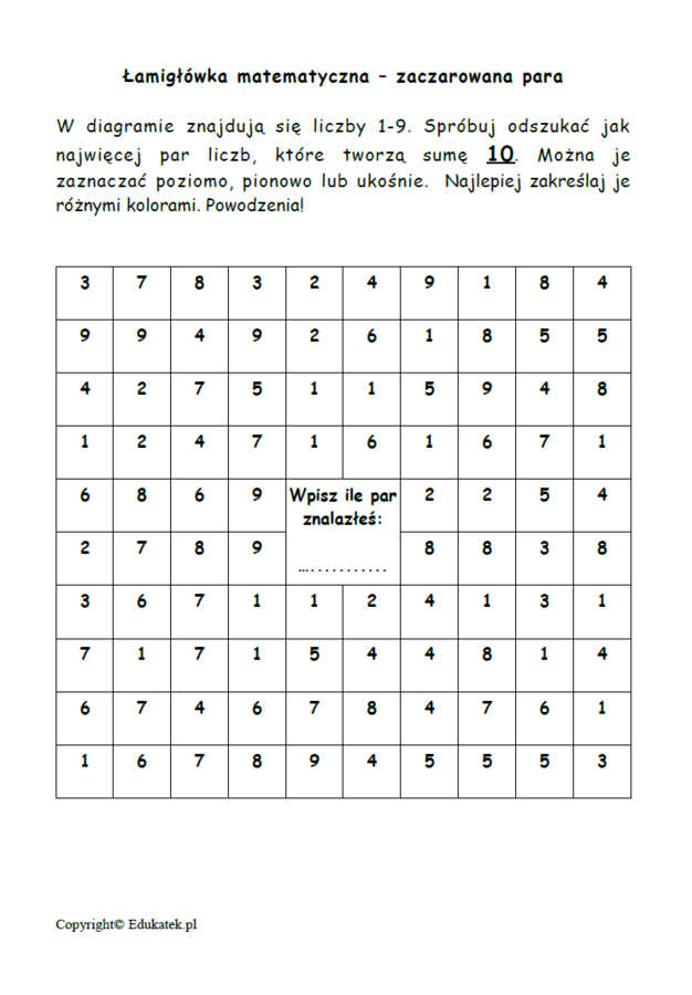 „Zaczarowana para”- doskonalenie dodawania i odejmowania