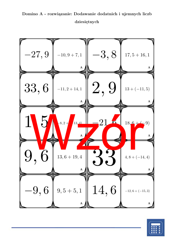 Domino - Dodawanie dodatnich i ujemnych liczb dziesiętnych | matematyka