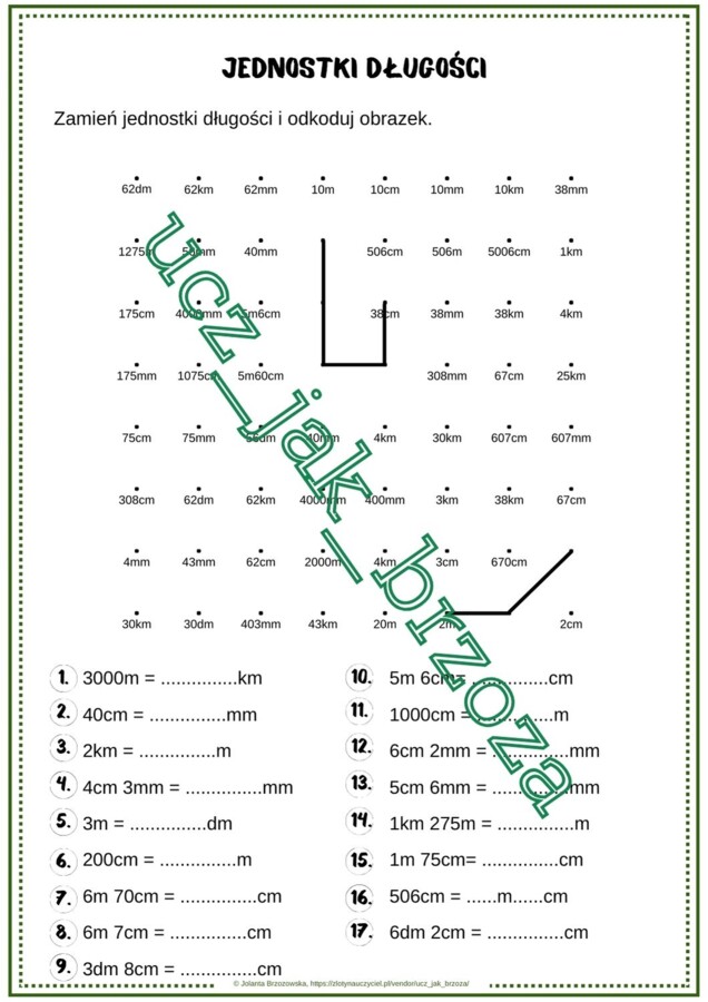 Jednostki długości, kodowanie, karta pracy, klasa 4