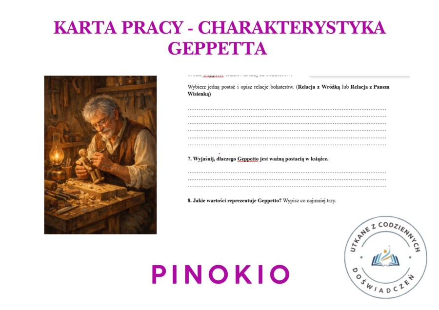 KARTA PRACY - charakterystyka Geppetta. Lektura ,,Pinokio"