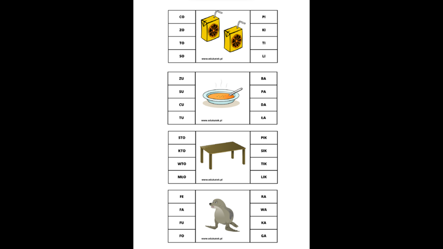 Klamerkowe sylaby- nauka czytania