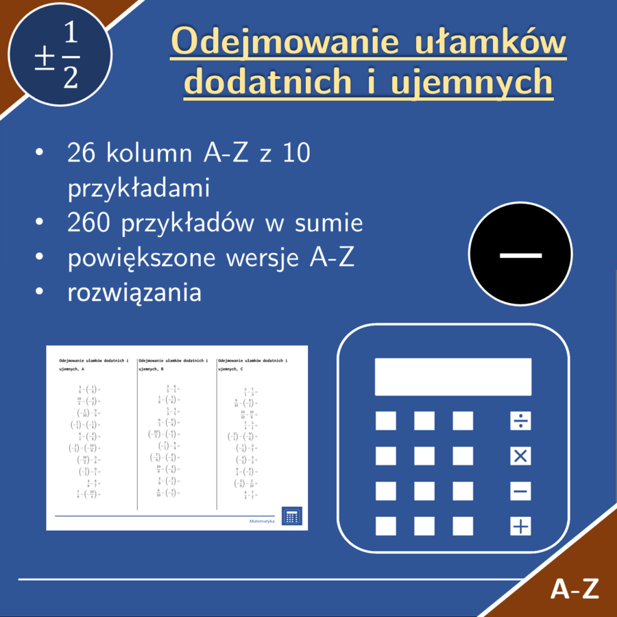 Odejmowanie ułamków dodatnich i ujemnych | matematyka | 26 kolumn