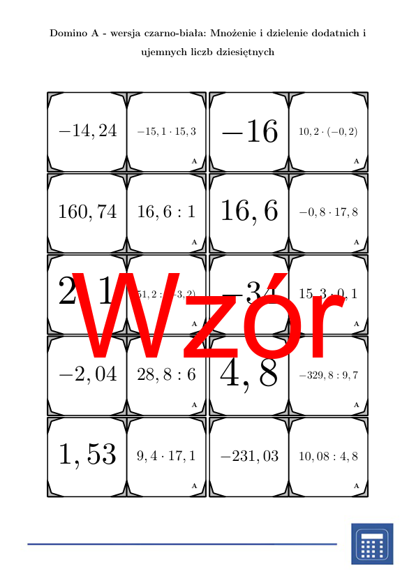 Domino - Mnożenie i dzielenie dodatnich i ujemnych liczb dziesiętnych | matematyka